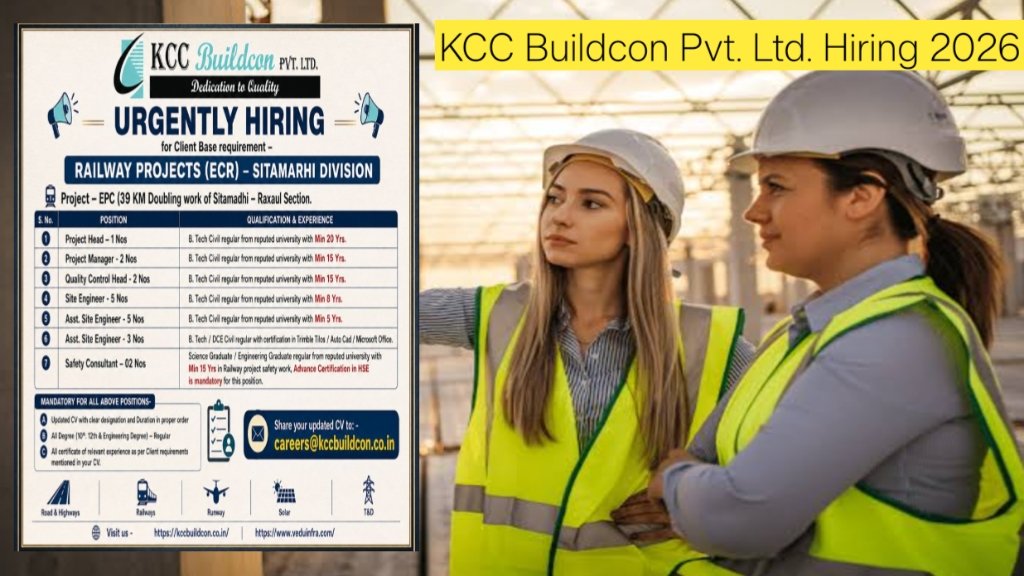 KCC Buildcon Pvt. Ltd. Hiring 2026: Latest Railway Project Vacancies for Civil Engineers
