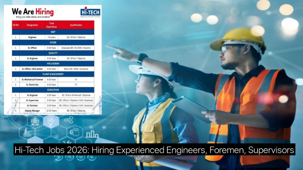 Hi-Tech Jobs 2026: Hiring Experienced Engineers, Foremen, Supervisors & Managers in Ahmedabad