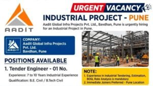 Aadit Global Infra Projects Recruitment 2026: Urgent Tender Engineer Vacancy in Pune for Civil Engineers