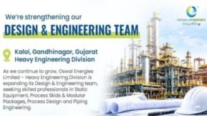 Oswal Energies Limited Recruitment 2026: DGM, Mechanical Design Engineer, Piping Engineer & CAD Designer Jobs in Gujarat